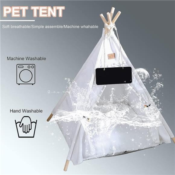 Pet Teepee, Portable Pet Tents for Small Dogs or Cats, Puppy Sweet Bed Washable - Picture 5 of 6